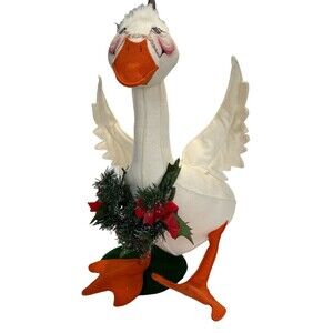 VTG Annalee 18" Christmas Snow Goose Duck Plush Figure Holly Garland 1980's